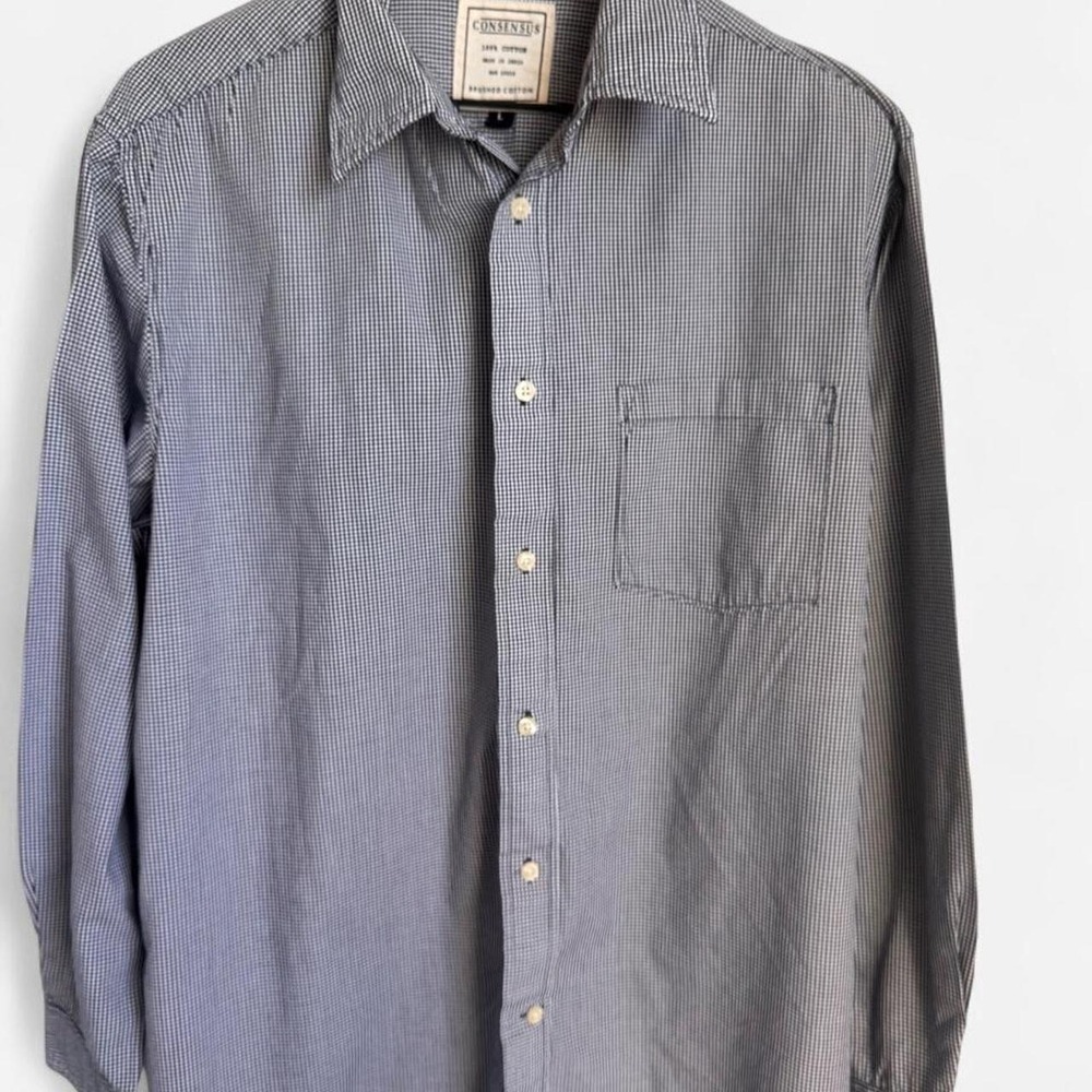 🏁 CONSENSUS Men's Gingham Long Sleeve Button Down Shirt 🏁